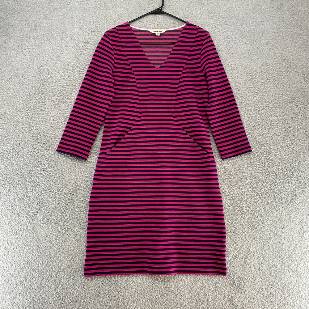 Boden Dress Womens 10 Stretch Bronte Ottoman Striped Pink Pockets Shift